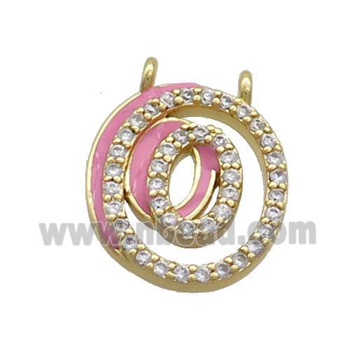 Copper Pendant Pave Zircon Pink Enamel Letter-O 2loops Gold Plated