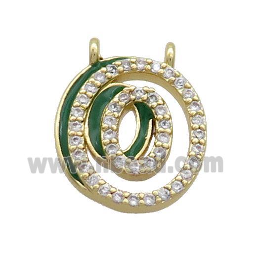 Copper Pendant Pave Zircon Green Enamel Letter-O 2loops Gold Plated
