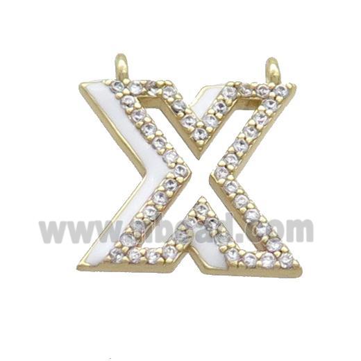 Copper Pendant Pave Zircon White Enamel Letter-X 2loops Gold Plated