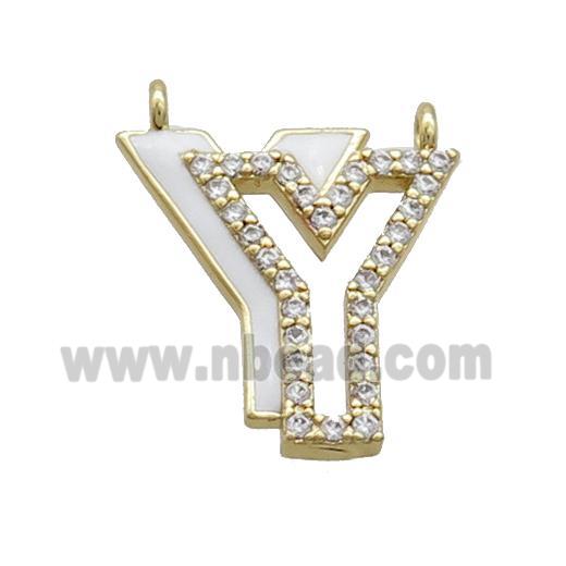 Copper Pendant Pave Zircon White Enamel Letter-Y 2loops Gold Plated