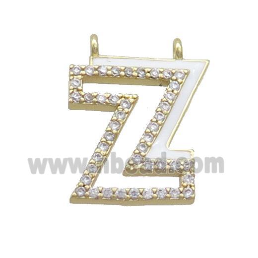 Copper Pendant Pave Zircon White Enamel Letter-Z 2loops Gold Plated