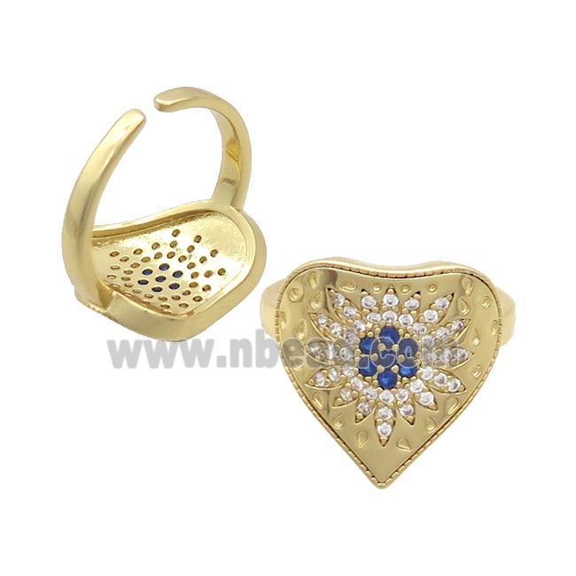 Copper Ring Pave Zircon Heart Flower Gold Plated