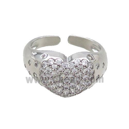 Copper Ring Pave Zircon Heart Platinum Plated