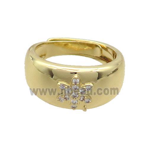 Copper Ring Pave Zircon Flower Adjustable Gold Plated