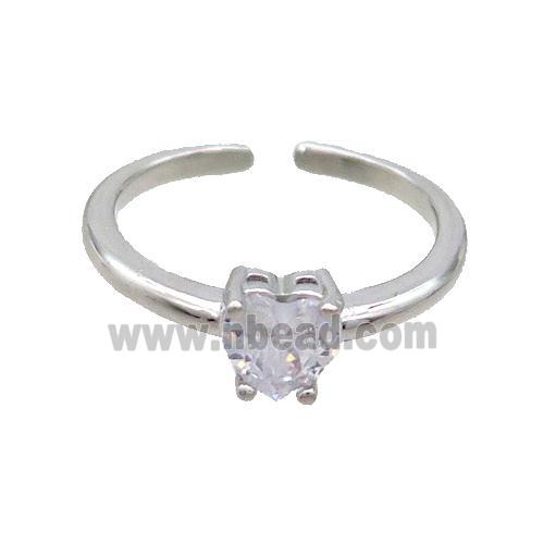 Copper Ring Pave Crystal Glass Heart Platinum Plated
