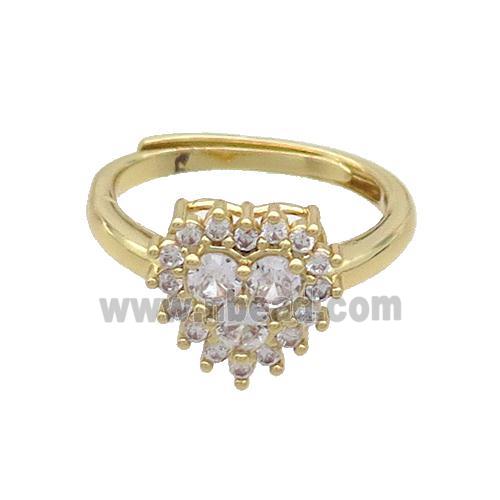 Copper Ring Pave Zircon Heart Adjustable Gold Plated