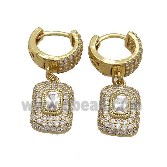 Copper Hoop Earring Pave Zircon Rectangle Gold Plated