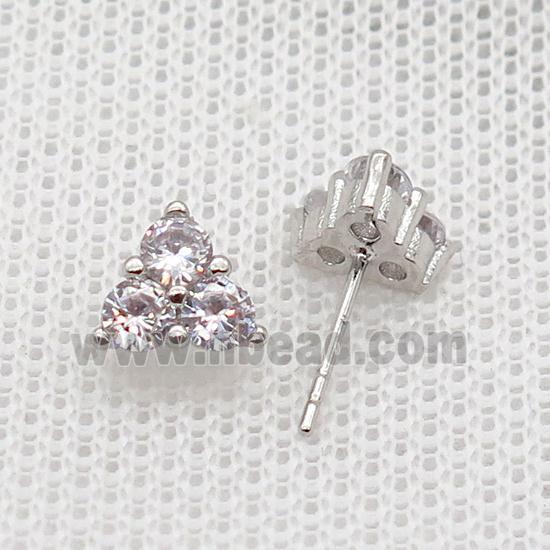 Copper Stud Earring Pave Zircon Triangle Platinum Plated