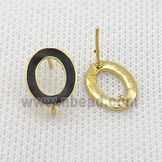 Copper Stud Earring Circle Black Enamel Gold Plated