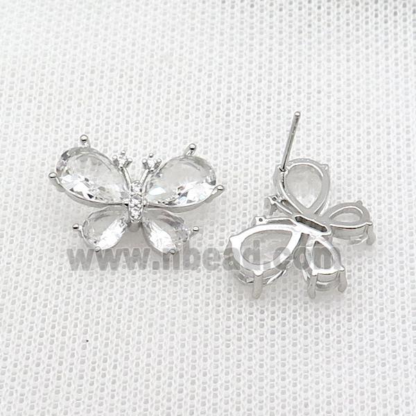 Copper Butterfly Stud Earring Pave Crystal Glass Platinum Plated