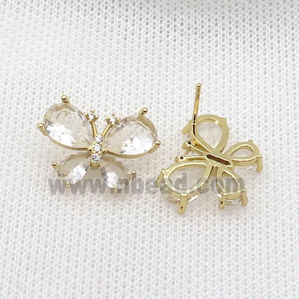 Copper Butterfly Stud Earring Pave Crystal Glass Gold Plated