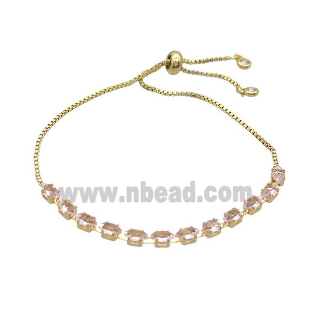 Copper Bracelet Pave Pink Crystal Glass Adjustable Gold Plated