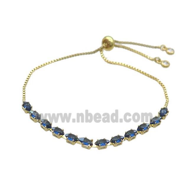 Copper Bracelet Pave Blue Crystal Glass Adjustable Gold Plated