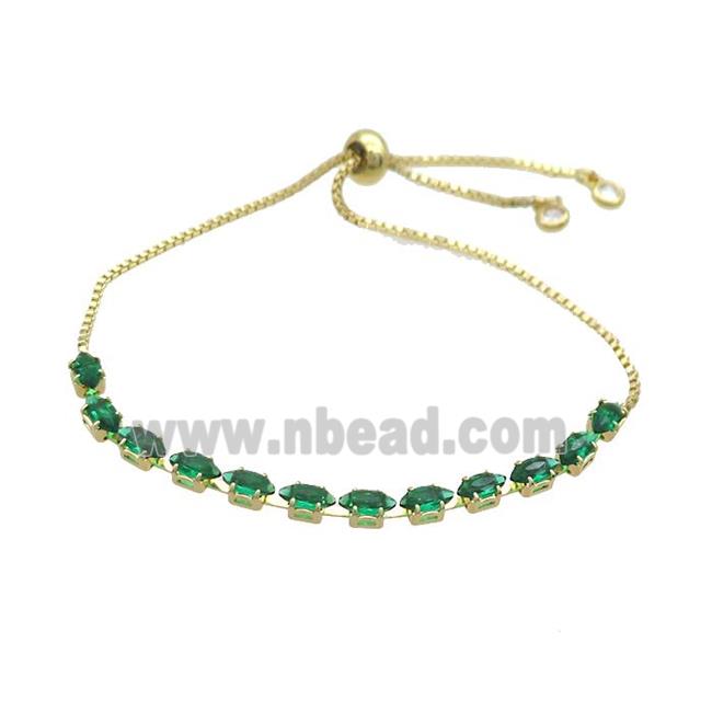 Copper Bracelet Pave Green Crystal Glass Adjustable Gold Plated