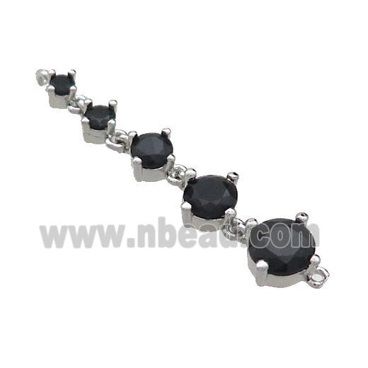 Copper Stick Connector Pave Black Crystal Glass Platinum Plated