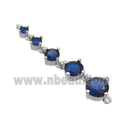 Copper Stick Connector Pave Blue Crystal Glass Platinum Plated