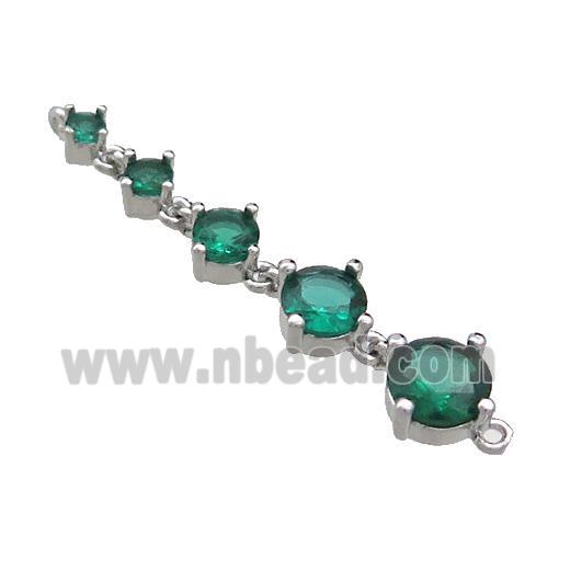 Copper Stick Connector Pave Green Crystal Glass Platinum Plated