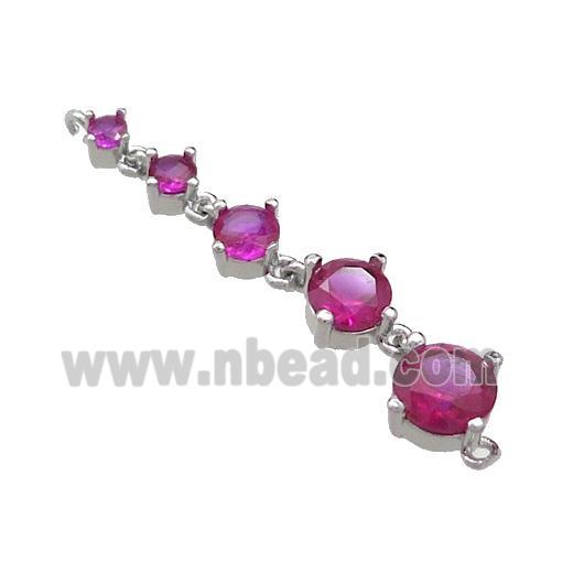 Copper Stick Connector Pave Fuchsia Crystal Glass Platinum Plated