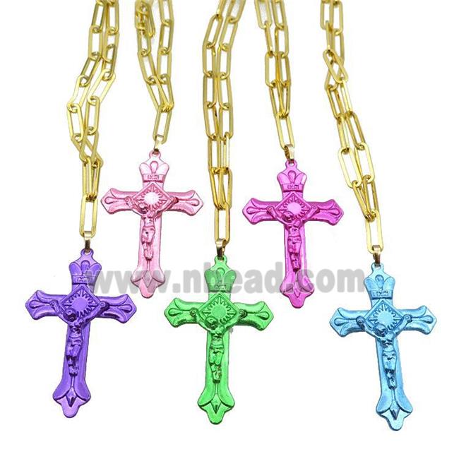 Copper Necklace Lacquered Cross Gold Plated Mixed