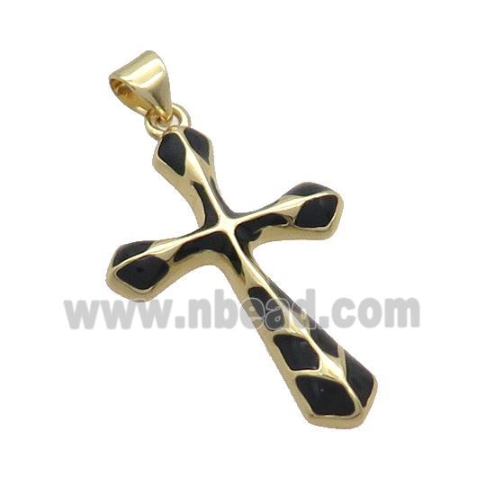 Copper Cross Pendant Black Enamel Gold Plated