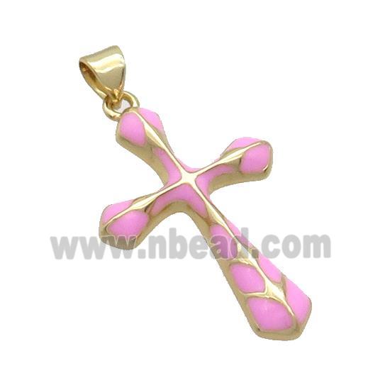 Copper Cross Pendant Pink Enamel Gold Plated