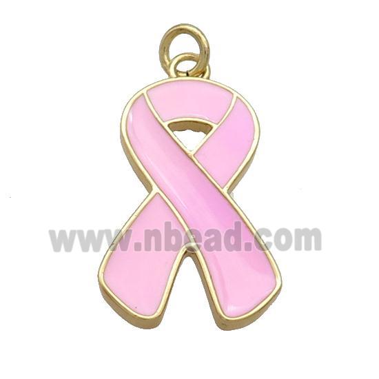 Copper Awareness Ribbon Pendant Pink Enamel Gold Plated