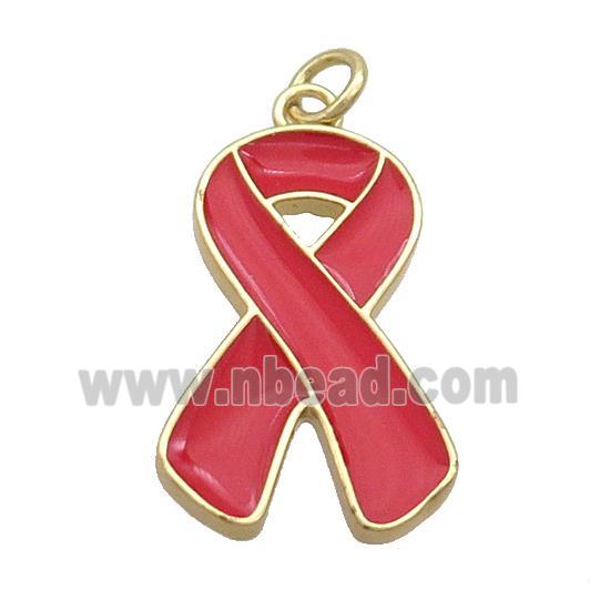 Copper Awareness Ribbon Pendant Red Enamel Gold Plated