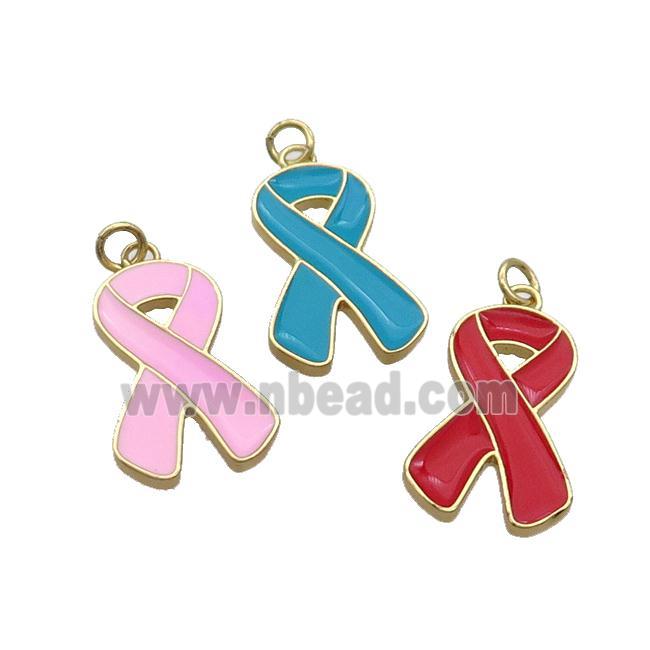 Copper Awareness Ribbon Pendant Enamel Gold Plated Mixed Color