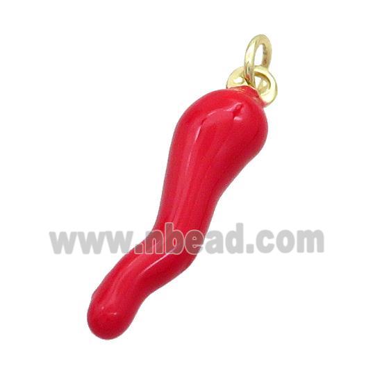 Copper Chili Pendant Red Enamel Gold Plated