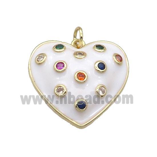 Copper Heart Pendant Pave Zircon White Enamel Gold Plated