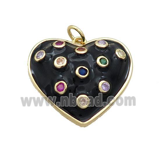 Copper Heart Pendant Pave Zircon Black Enamel Gold Plated