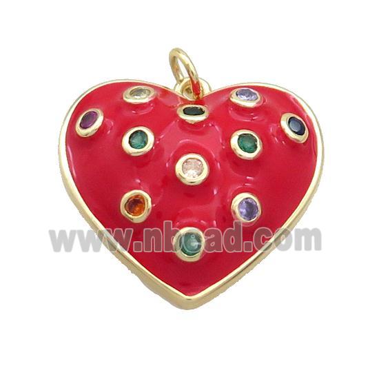 Copper Heart Pendant Pave Zircon Red Enamel Gold Plated