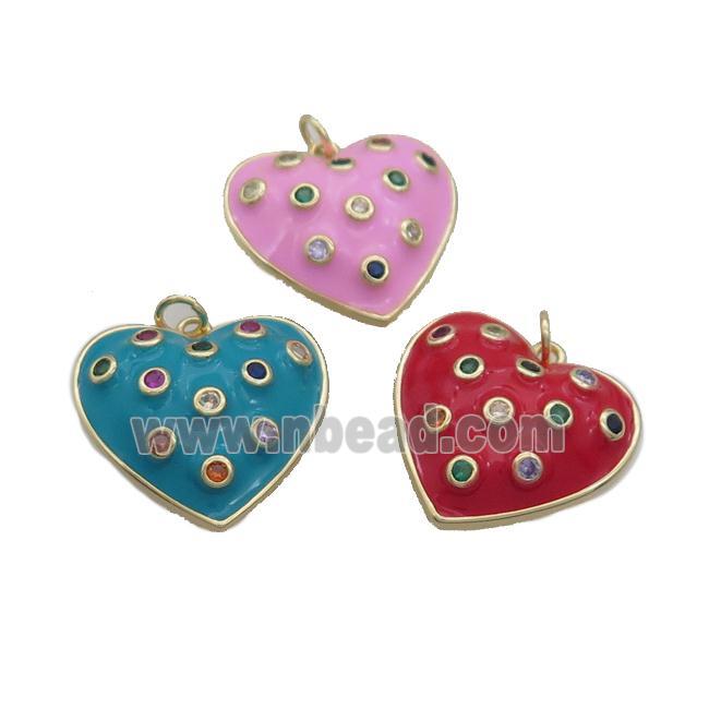 Copper Heart Pendant Pave Zircon Enamel Gold Plated Mixed Color