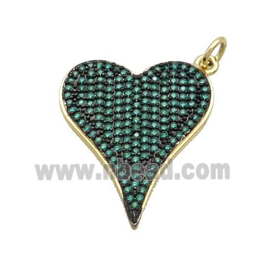 Copper Heart Pendant Pave Green Zircon Gold Plated