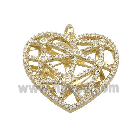 Copper Heart Pendant Pave Zircon Hollow Gold Plated
