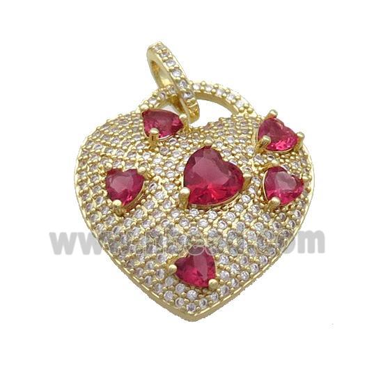 Copper Heart Pendant Pave Zircon Red Gold Plated