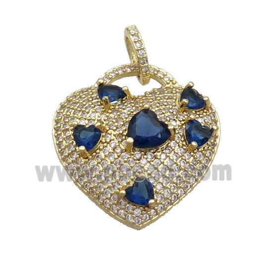 Copper Heart Pendant Pave Zircon Blue Gold Plated