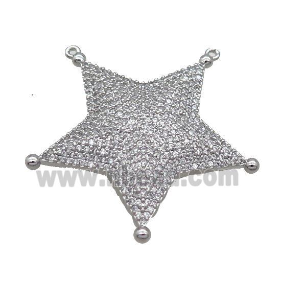 Copper Star Pendant Pave Zircon 2loops Platinum Plated