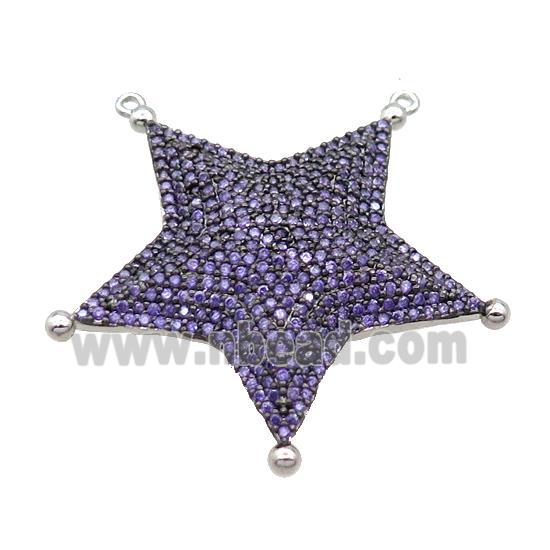 Copper Star Pendant Pave Purple Zircon 2loops Platinum Plated