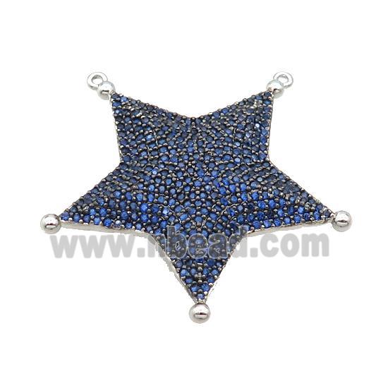 Copper Star Pendant Pave Blue Zircon 2loops Platinum Plated