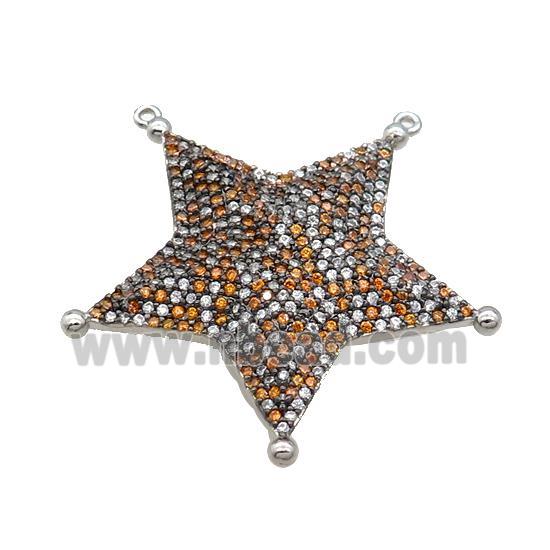 Copper Star Pendant Pave Zircon 2loops Platinum Plated