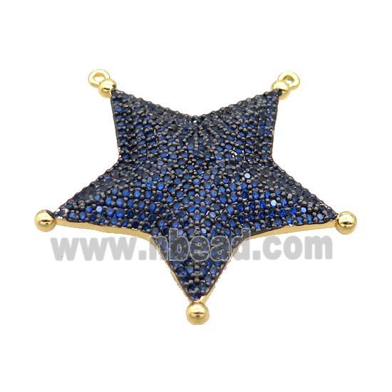 Copper Star Pendant Pave Blue Zircon 2loops Gold Plated