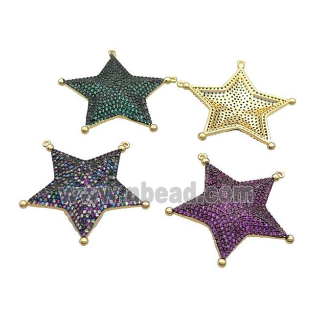 Copper Star Pendant Pave Zircon 2loops Gold Plated Mixed