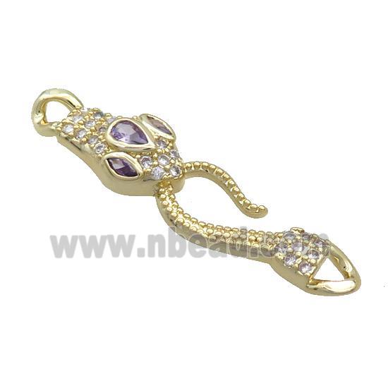 Copper Snake Connector Pave Zircon Purple Gold Plated