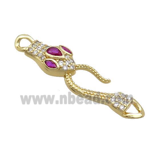 Copper Snake Connector Pave Zircon Fuchsia Gold Plated