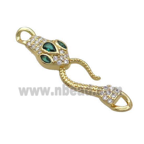 Copper Snake Connector Pave Zircon Green Gold Plated