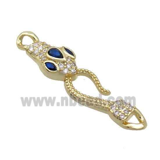Copper Snake Connector Pave Zircon Blue Gold Plated