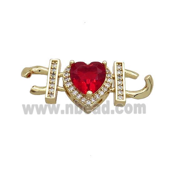 Copper Heart Pendant Pave Ruby Crystal Glass Gold Plated