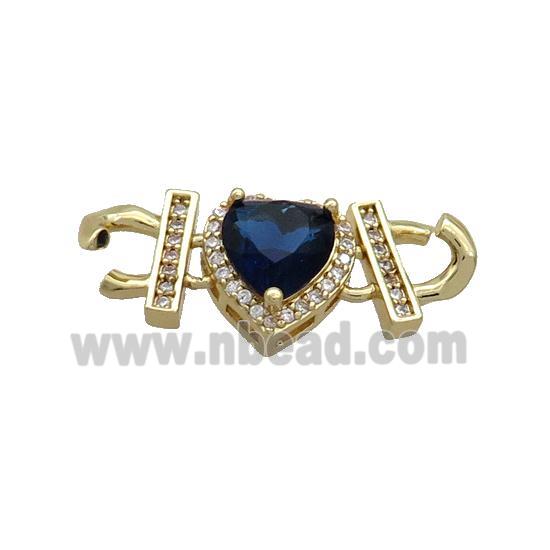 Copper Heart Pendant Pave Darkblue Crystal Glass Gold Plated