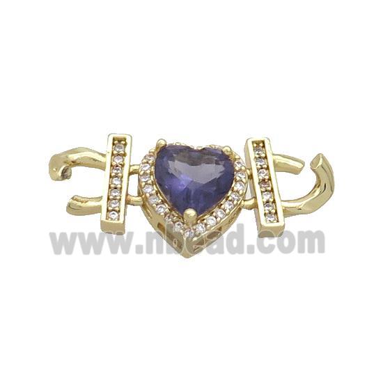 Copper Heart Pendant Pave Purple Crystal Glass Gold Plated